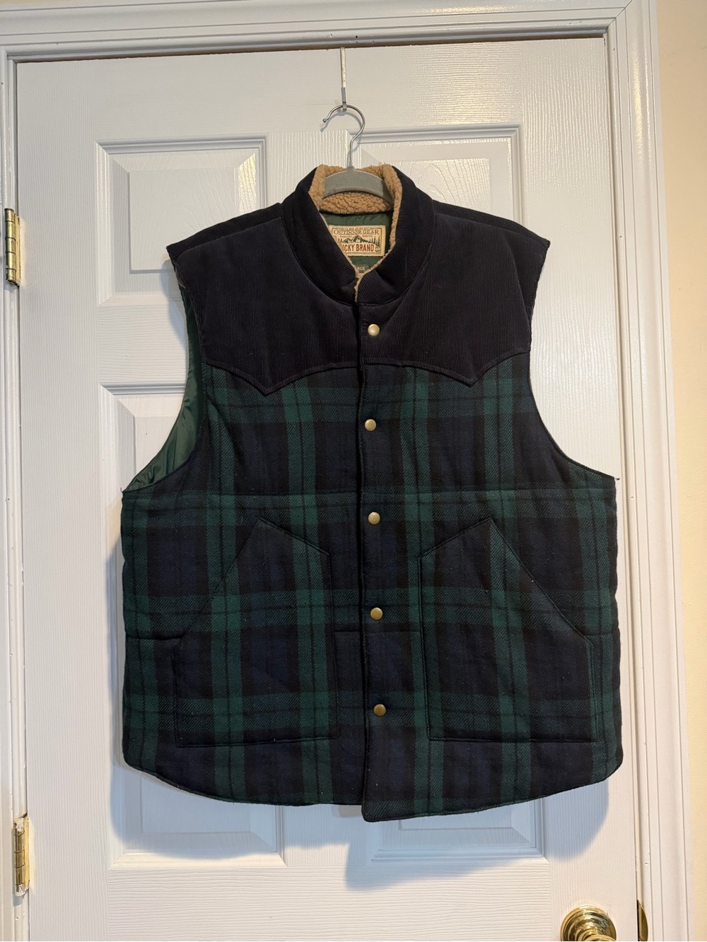Lucky Brand Green and Black Plaid Quilted Vest